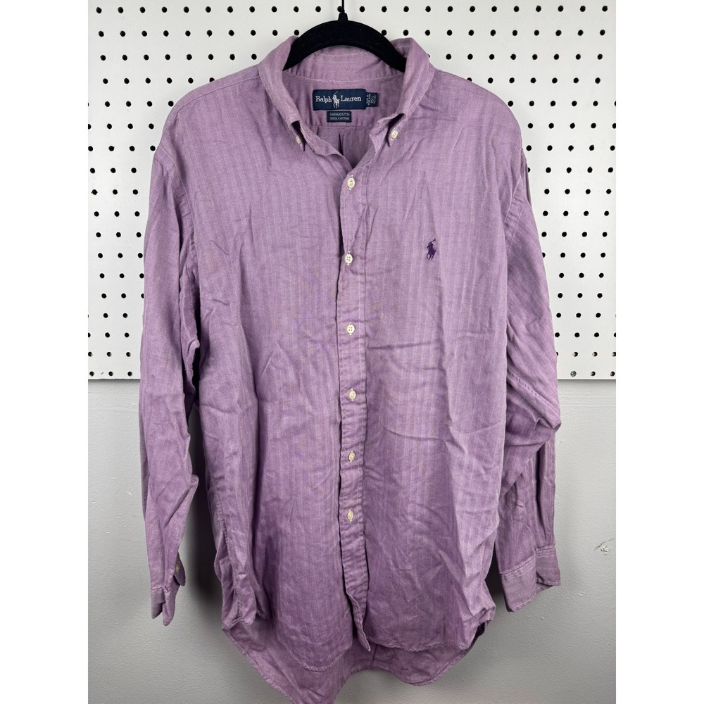Ralph Lauren Yarmouth Purple Herringbone Button Down Shirt Preppy Ivy 15.5 32/33